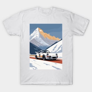 Vintage Racing Car Snowy Scene T-Shirt